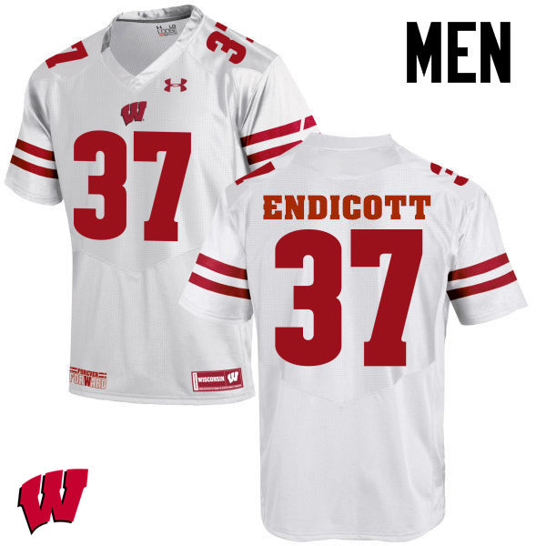 Men Wisconsin Badgers #37 Andrew Endicott College Football Jerseys-White - Click Image to Close